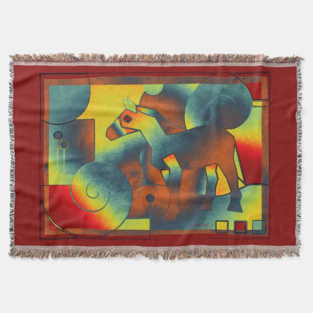 Abstrakte KUNST - EINE PFERDE - blau-gelb Decke (Vorderseite)
