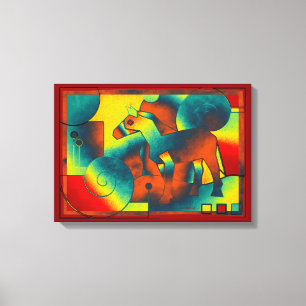 Abstrakte KUNST - EINE PFERDE - blau-gelb Leinwanddruck