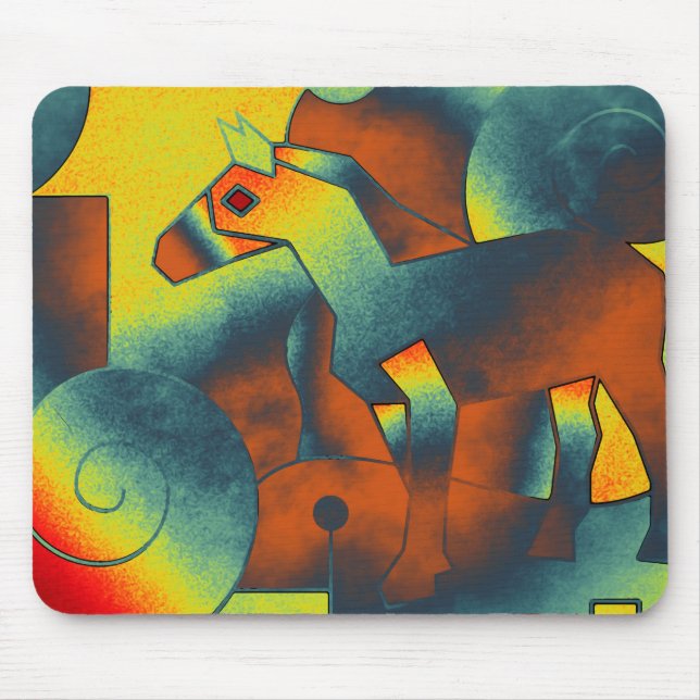 Abstrakte KUNST - EINE PFERDE - blau-gelb Mousepad (Vorne)