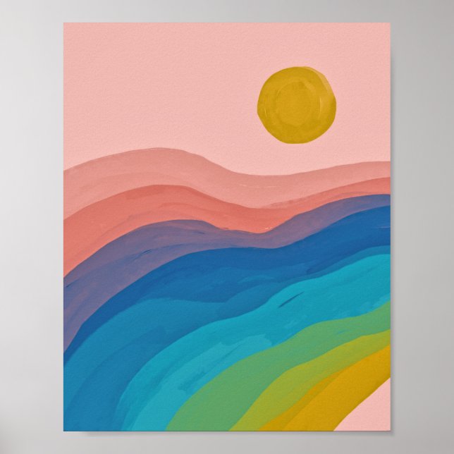Abstrakte Kunst Farben Wasserfarbe Rosa Blau Poster (Vorne)
