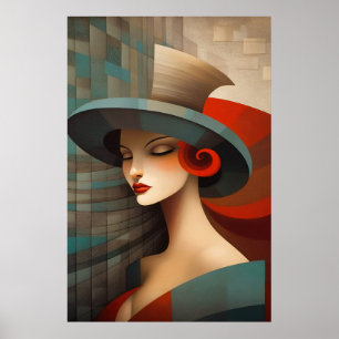 Abstrakte Kunst Frau mit Hut Poster