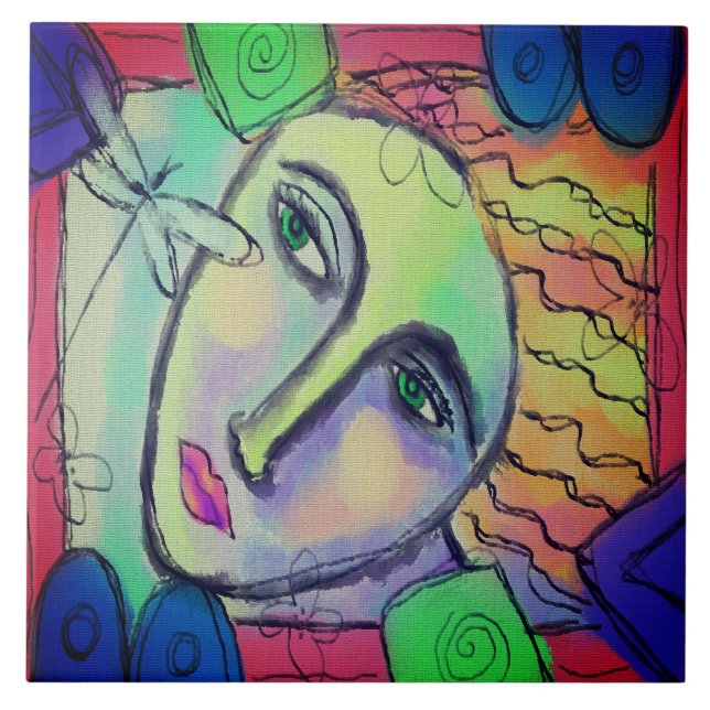 Abstrakte Kunst für Frauen und Dragonfly Fliese (Vorderseite)
