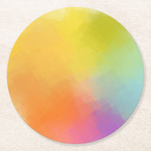 Abstrakte Kunst Gelb Pink Rot Blau Grün Bunt Runder Pappuntersetzer