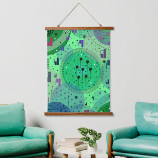 Abstrakte Kunst: Grüne Kiwi-Frucht Wandteppich Mit Holzrahmen
