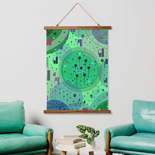 Abstrakte Kunst: Grüne Kiwi-Frucht Wandteppich Mit Holzrahmen (Wohnzimmer)