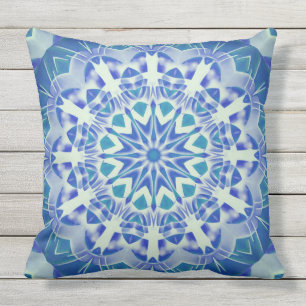 Abstrakte Kunst handbemalt Blue Aquamarin Mandala Kissen
