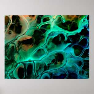 Abstrakte Kunst helle Neonmalerei in Violett und P Poster