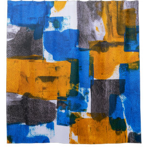 Abstrakte Kunst in Blau, Orange und Grau Duschvorhang