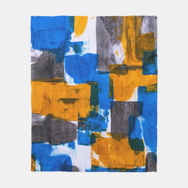 Abstrakte Kunst in Blau, Orange und Grau Fleecedecke (Vorderseite)