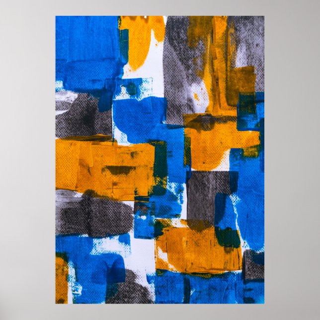 Abstrakte Kunst in Blau, Orange und Grau Poster (Vorne)