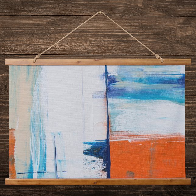Abstrakte Kunst in Blau und Orange Wandteppich Mit Holzrahmen (Von Creator hochgeladen)