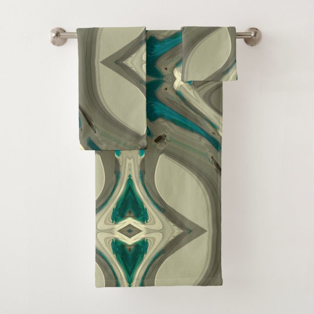 Abstrakte Kunst in Grau und Blau Badhandtuch Set (Insitu)