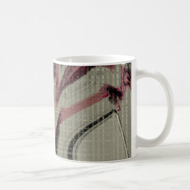 Abstrakte Kunst in Grau und Rot Kaffeetasse (Rechts)