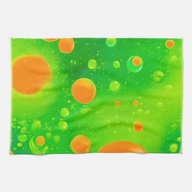 Abstrakte Kunst in orangefarbener und grüner Blase Geschirrtuch (Horizontal)