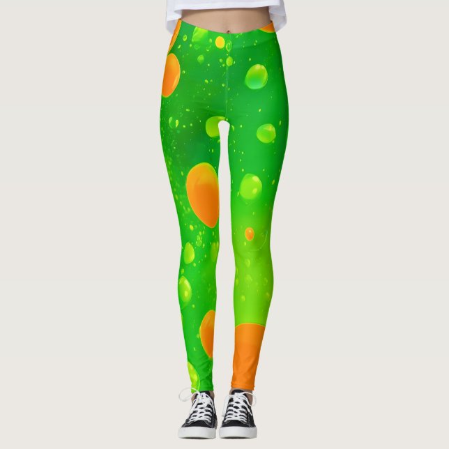 Abstrakte Kunst in orangefarbener und grüner Blase Leggings (Vorderseite)