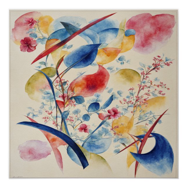 Abstrakte Kunst in Rot, Blau, Grün und Gelb Poster (Vorderseite)