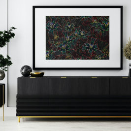 Abstrakte Kunst Leinwand, Leuchtende Neonblumen  Leinwanddruck