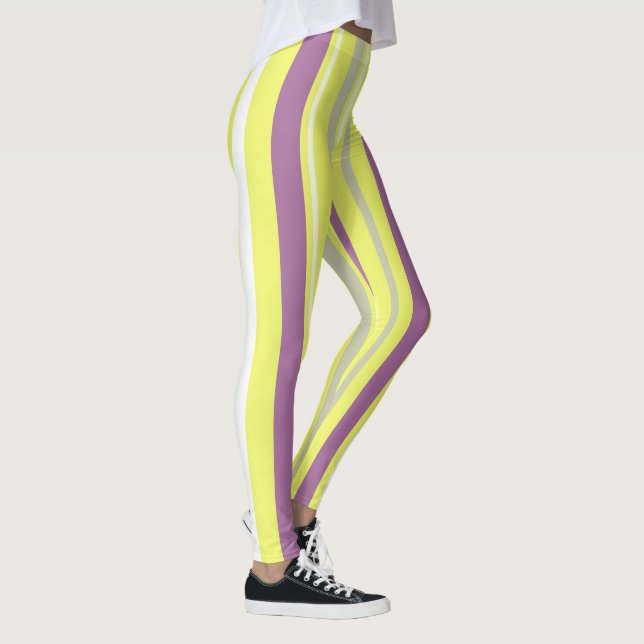 Abstrakte Kunst Lila Graue, gelbe Streifen Leggings (Rechts)