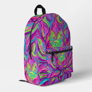 Abstrakte Kunst-Lotus-Neon-Blüten-Rucksack Bedruckter Rucksack