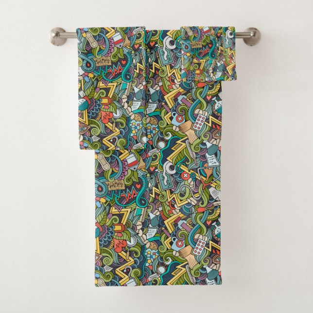 Abstrakte Kunst-medizinisches Ikonen-Muster Badhandtuch Set (Insitu)