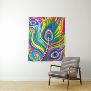 Abstrakte Kunst mit Pfauenfedern Wandteppich