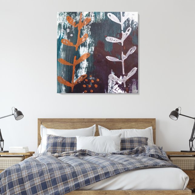 Abstrakte Kunst mit Silber, Kupfertönen über Aquam Leinwanddruck (Insitu (Schlafzimmer))