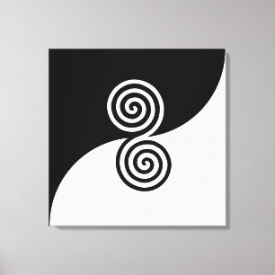 Abstrakte Kunst mit spiralförmigen Kreisen in Schw Leinwanddruck
