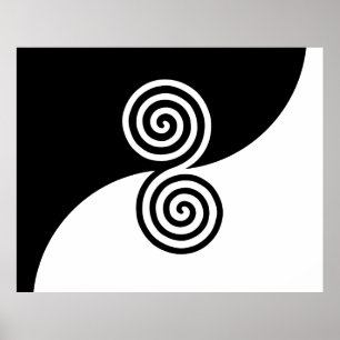 Abstrakte Kunst mit spiralförmigen Kreisen in Schw Poster