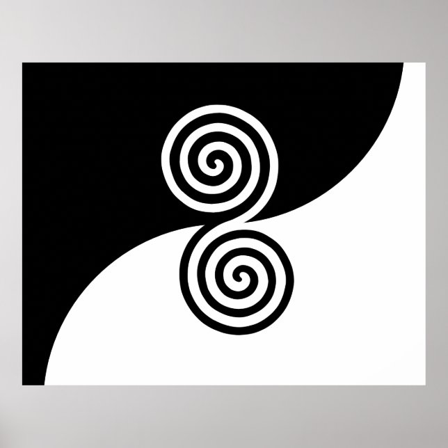 Abstrakte Kunst mit Spiralkreisen in Schwarz und W Poster (Vorne)