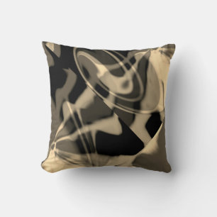 Abstrakte Kunst mit Taupe-Creme auf schwarzen diag Kissen