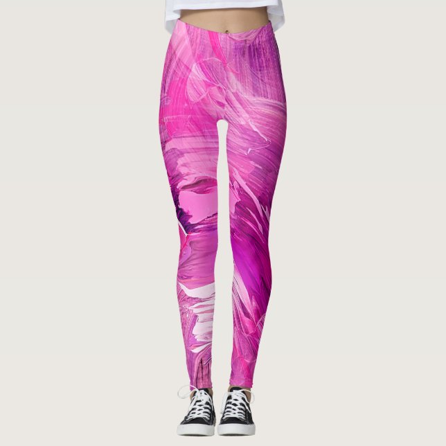 Abstrakte Kunst Modernes Rosa Lila Weiß Leggings (Vorderseite)