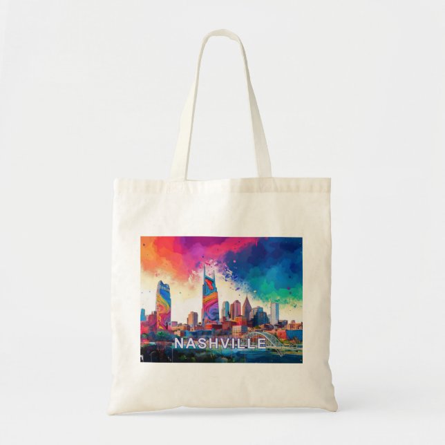 Abstrakte Kunst Nashville Skyline Tragetasche (Vorne)