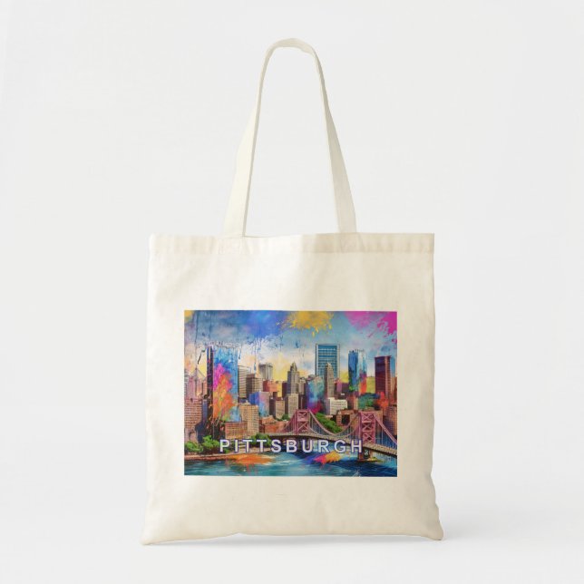 Abstrakte Kunst Pittsburgh Skyline Tragetasche (Vorne)
