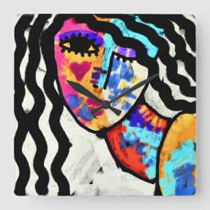 Abstrakte Kunst Quadratische Wanduhr