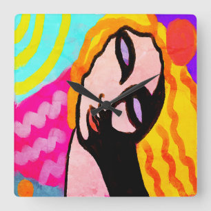 Abstrakte Kunst Quadratische Wanduhr