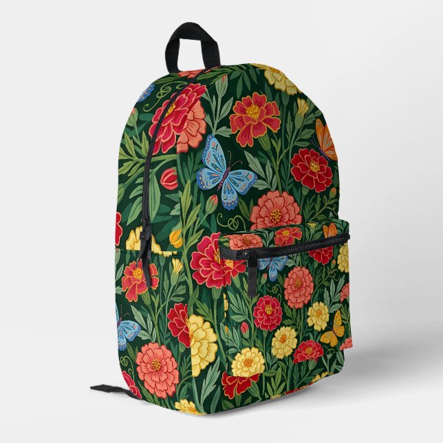 Abstrakte Kunst Ringelblume Boho Blumen Rucksack (Rückseitige Ecke links)