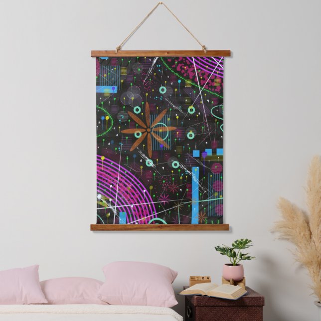 Abstrakte Kunst: Satellit  Wandteppich Mit Holzrahmen (Schlafzimmer)
