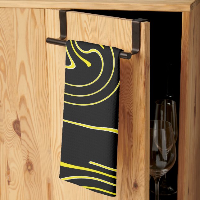 Abstrakte Kunst Schwarz-weiß Gelbe Linien Minimali Geschirrtuch (Drittel gefaltet)