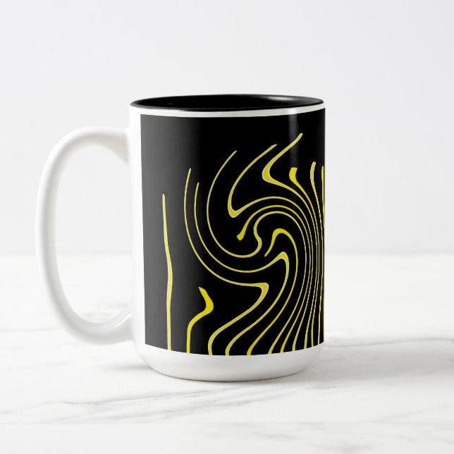 Abstrakte Kunst Schwarz-weiß Gelbe Linien Minimali Zweifarbige Tasse (Links)