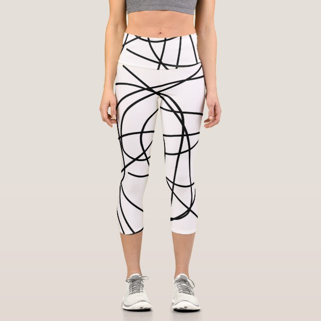 Abstrakte Kunst Schwarz-weiß Zeichnend Linien Mini Capri Leggings (Vorderseite)