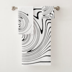 Abstrakte Kunst Schwarz-weiße Linien Twirt Minimal Badhandtuch Set