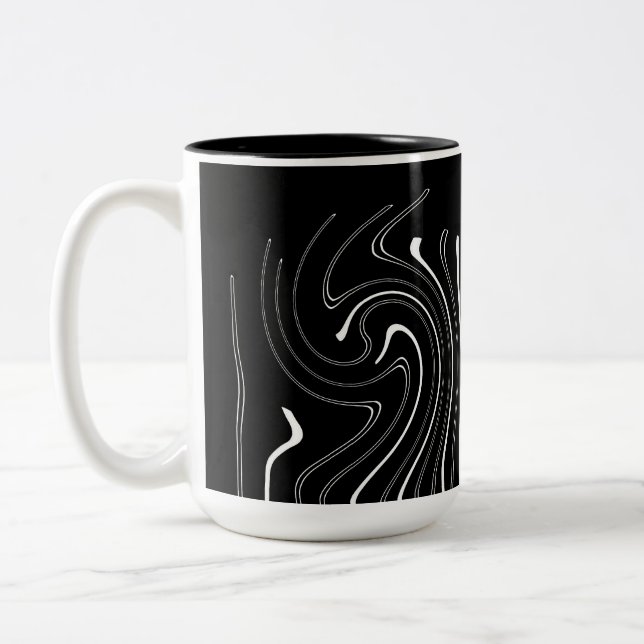 Abstrakte Kunst Schwarz-weiße Linien Twirt Minimal Zweifarbige Tasse (Links)
