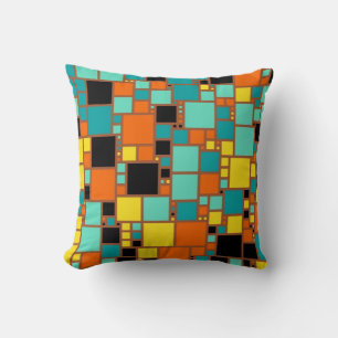Abstrakte Kunst Schwarze Gelbe Orange Blaue Quad Kissen