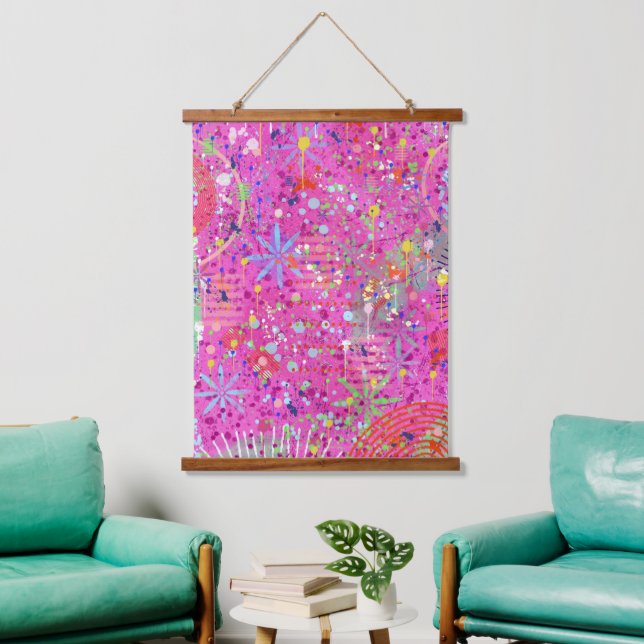 Abstrakte Kunst: Sommerträume Wandteppich Mit Holzrahmen (Wohnzimmer)