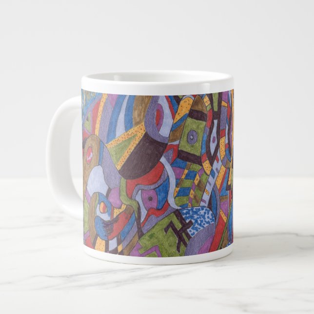 abstrakte Kunst "Space Octopus" Jumbo-Tasse (Vorderseite Links)