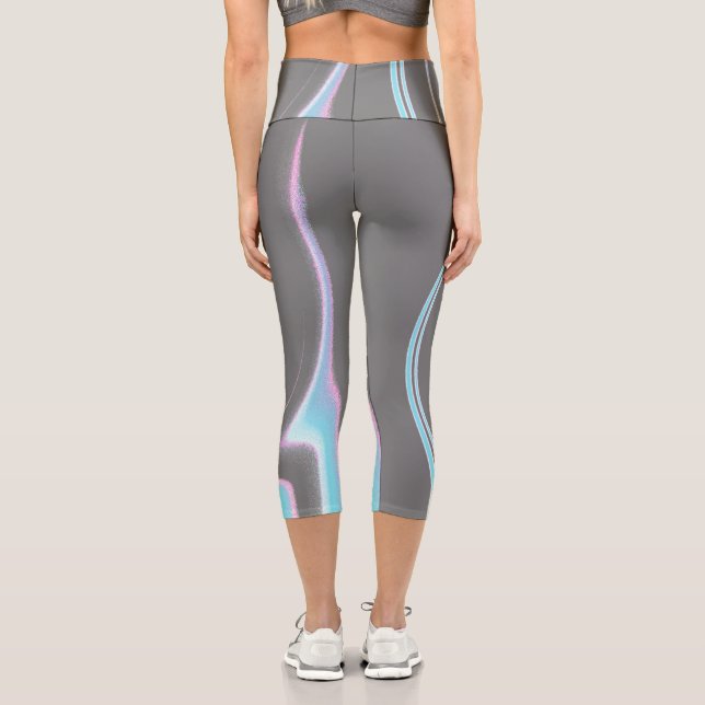 Abstrakte Kunst Steinkohle Grau Blauer Weißer Mini Capri Leggings (Rückseite)