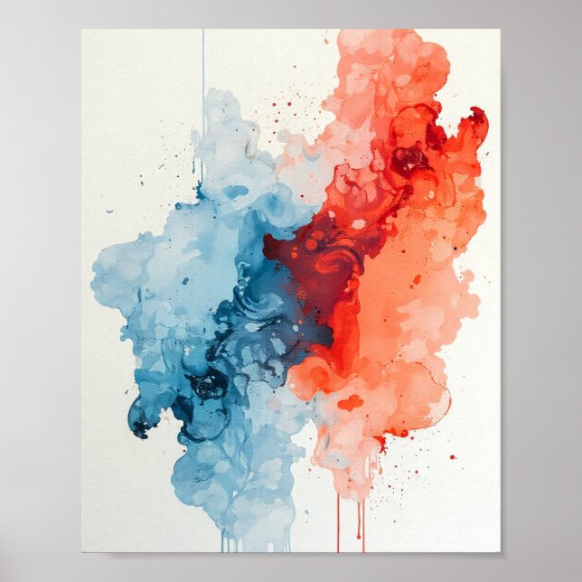 Abstrakte Kunst - Wasserfarbe Pinselstrich Design  Poster (Vorne)
