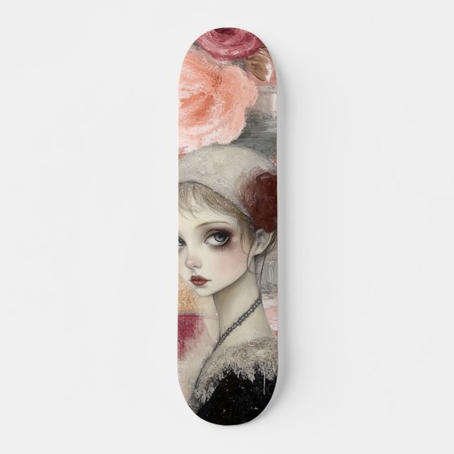Abstrakte Kunstbedrückte Grunge Girl Mixed Media Skateboard (Vorne)