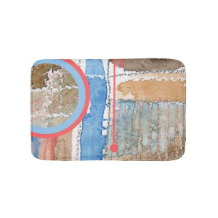 abstrakte Kunstcollage, Mischmedien und Watercolor Badematte