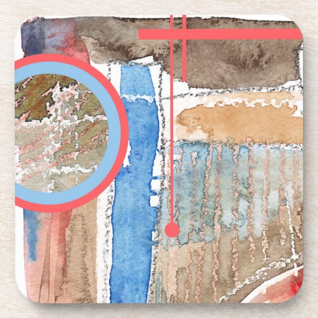 abstrakte Kunstcollage, Mischmedien und Watercolor Getränkeuntersetzer (Vorderseite)